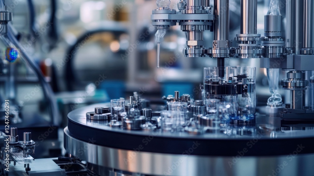 Poster high tech laboratory showcasing advanced robotic equipment and precision instruments. the scene emph