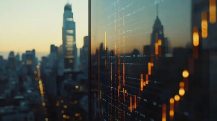 Obraz premium Cityscape Stock Market Data Display Dusk
