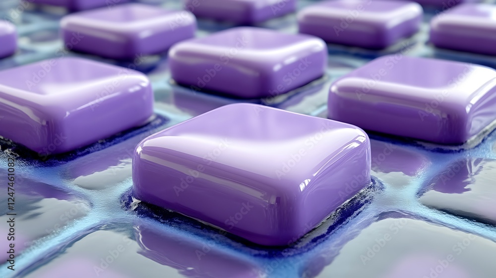 Poster purple glossy cubes arranged in a grid pattern