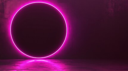 Obraz premium Pink Neon Oval Light illuminates a Dark Room
