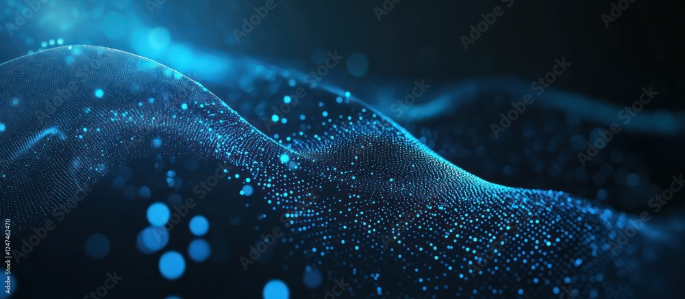 Poster abstract digital particle wave background with blue glowing dots