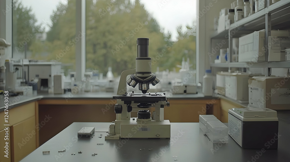 Poster lab microscope research science window view
