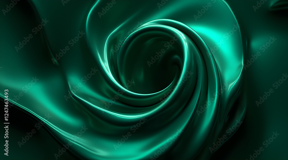 Poster abstract emerald green swirl background - modern 3d rendered art - fluid metallic texture - dynamic 