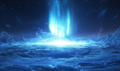 Fototapeta premium Mesmerizing aurora glowing above an icy landscape, representing natural wonder and scientific curiosity.
