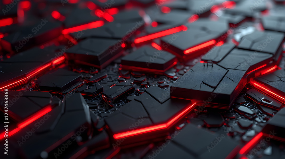 Poster abstract dark tech background with red glowing lines: futuristic design, high-resolution texture, mo