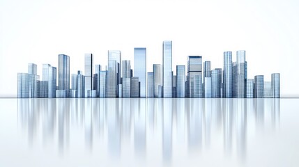 Fototapeta premium Modern city skyline reflecting, white background, urban development presentation