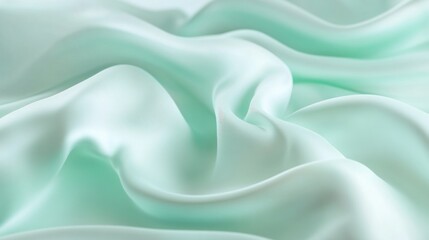 Fototapeta premium Mint green silk fabric drapes, soft folds, studio backdrop, textile design