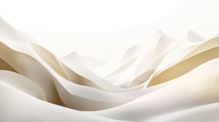 Obraz premium Elegant beige fabric waves on white, flowing softly, studio backdrop, design texture
