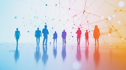 Obraz premium abstract professional business team people connection of line from nail node to node on cityscap and skyline background , innovation networking concept