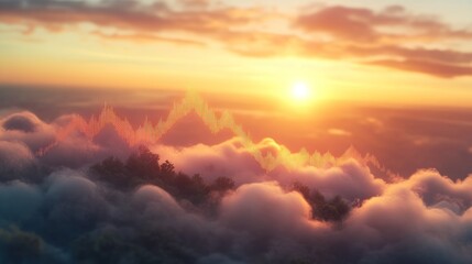 Fototapeta premium Sunrise stock market graph above cloudscape