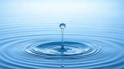 Water drop falling, ripples, blue background, purity concept
