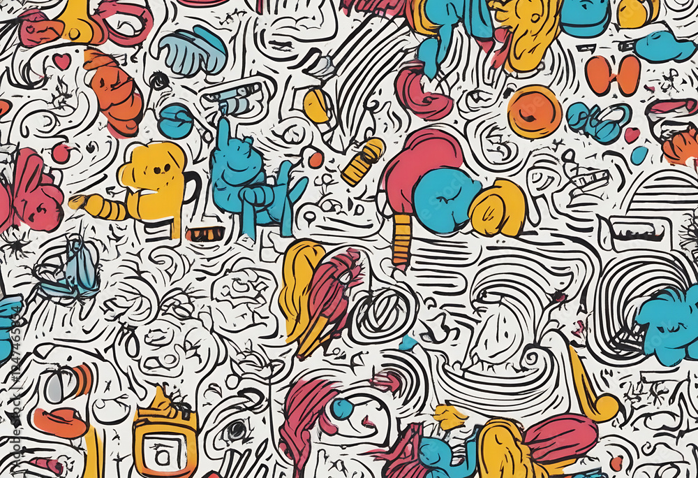 Poster art bundle set basic scribble pattern high background doodle fun collection seamless design creative