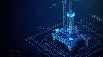 Abstract digital isometric blueprint of offshore oil platform