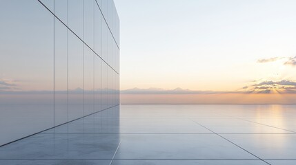 Fototapeta premium Modern glass building sunset reflection urban cityscape