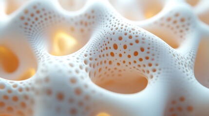 Abstract porous surface, glowing background, 3D render, design texture