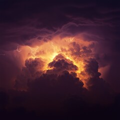 Night thunderstorm cloud illuminated by lightning bolts
