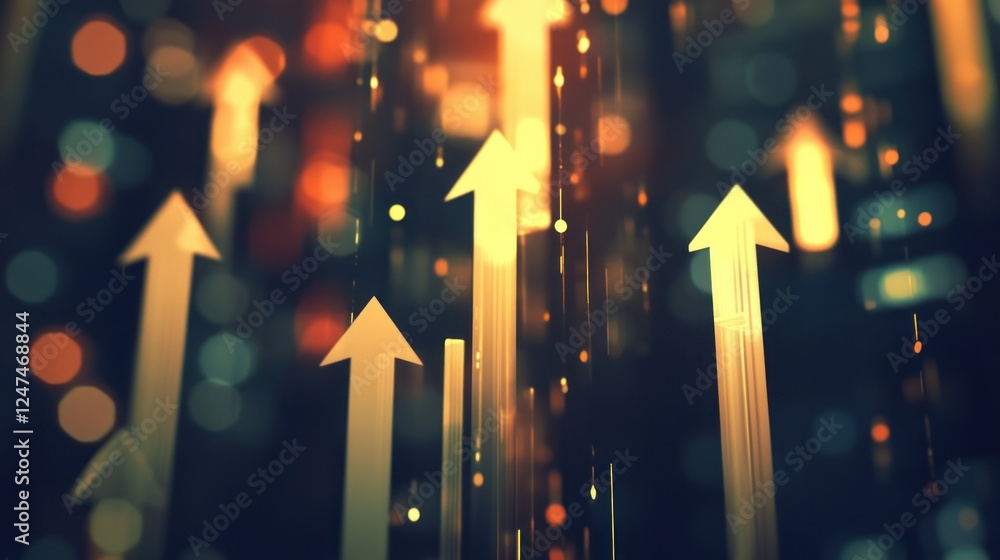 Poster abstract ascending arrows with bokeh lights background for success