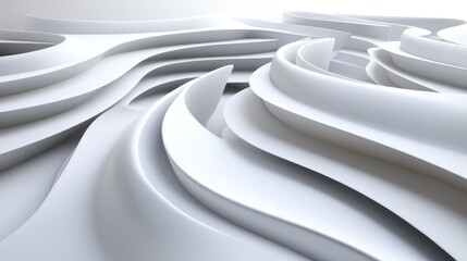 Obraz premium White abstract curves, flowing design, 3D render, bright background, architectural concept