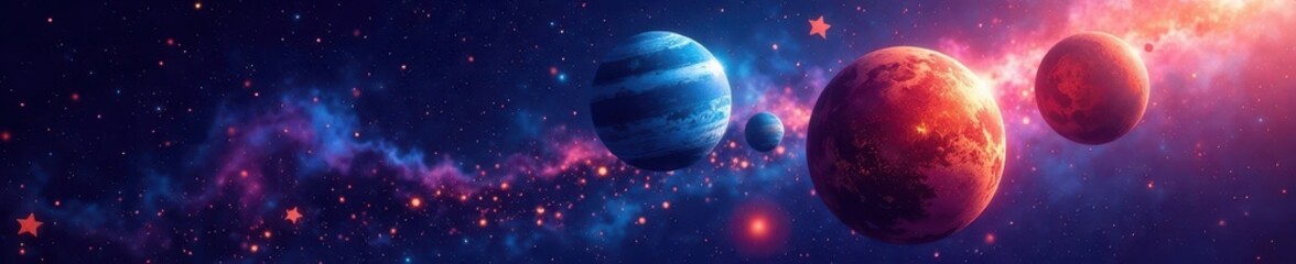 Geometric planets, abstract starfield backdrop, stellar, shape