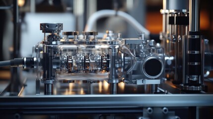 Cutting edge scientific equipment displayed in a modern laboratory, showcasing intricate machinery and precise engineering. The setup highlights innovation and technology in scientific research
