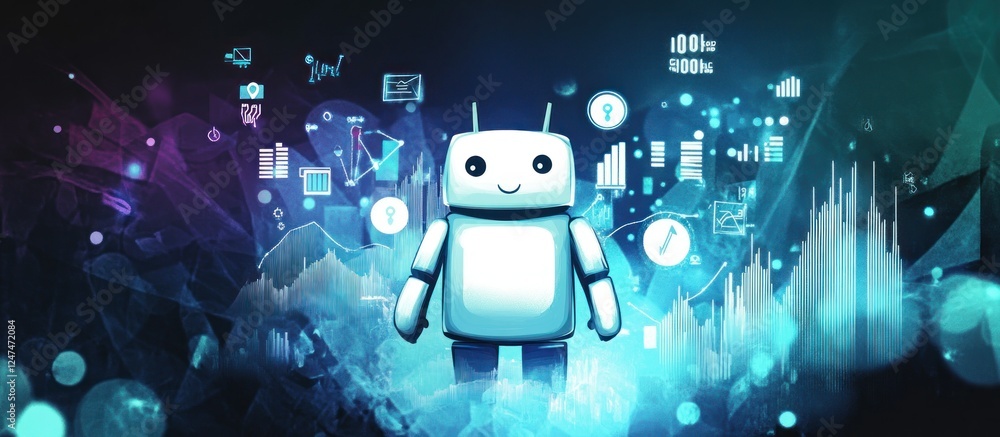 Aufkleber cute ai robot assisting with data analysis and insights generation