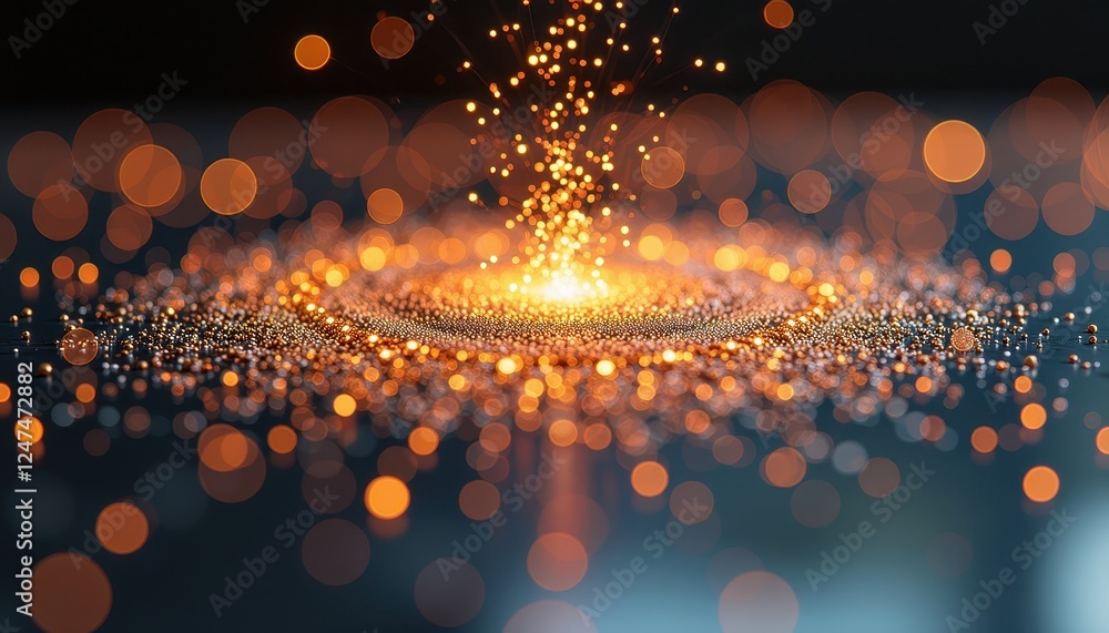 Poster mesmerizing abstract bokeh background with radiant golden light and shimmering particles against a d