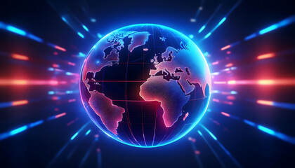 Fototapeta premium earth globe on red background