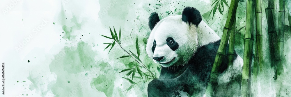 Aufkleber Gentle panda resting among bamboo in a serene natural setting during a warm afternoon. Generative AI