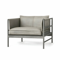 Fototapeta premium Grey leather armchair, modern design, studio shot, minimalist background, home decor