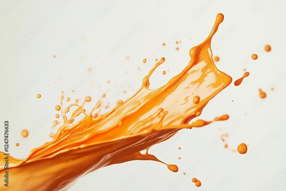 Poster dynamic splashes of vibrant orange paint create an energetic artistic effect against a neutral backg