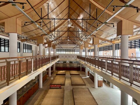 Interior of lesehan culinary center of the new face of "Teras Malioboro Yogyakarta" which was relocated on Jalan Ketandan, Malioboro on January 13, 2025 in Yogyakarta, Indonesia