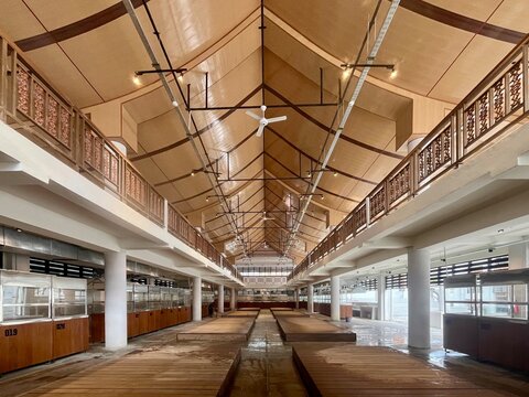 Interior of lesehan culinary center of the new face of "Teras Malioboro Yogyakarta" which was relocated on Jalan Ketandan, Malioboro on January 13, 2025 in Yogyakarta, Indonesia