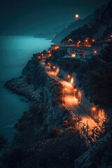 Nighttime Mediterranean Coast View