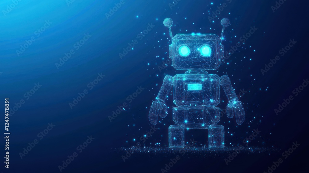 Poster artificial intelligence robot with futuristic glowing design in blue