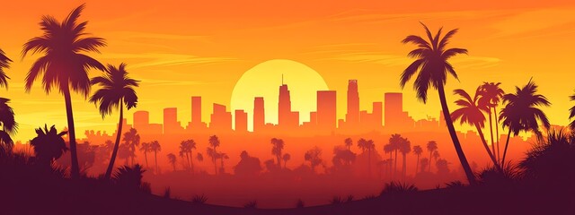 An orange sunrise over the city of Los Angeles

