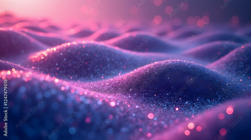 Poster Abstract Glittering Waves: Purple and Pink Sparkling Texture Background - Dreamy, Shimmering Surface with Bokeh Lights for Digital Art and Design Projects