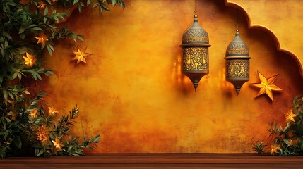 Fototapeta premium Ornate Lanterns Hanging Against a Golden Wall