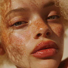 Fototapeta premium close up portrait of a young woman with freckles 