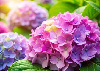 Obraz premium Sweet Hydrangea Flowers Background - Pastel Pink & Purple Blooms