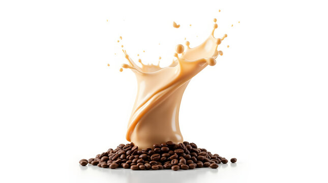 Coffee Splash Art: Creamy Beverage Explosion Over Roasted Coffee Beans - High-Speed Photography of Liquid Motion, Food & Drink Still Life Image
