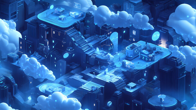 Visual representation of multi-cloud environments showcasing the interconnectedness of various cloud services and platforms. Hybrid Environments. Illustration