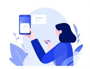 a person reaching out to open an email on their phone, with a modern,  in soft blue tones and a white background