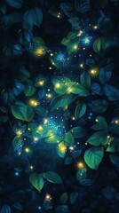 Leaves and fairy lights create magical ambiance in nature