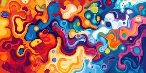 Abstract artwork featuring liquid like forms and bright colors