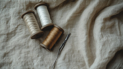 Vintage spool of thread and sewing needle, traditional tailoring craftsmanship and handmade fashion concept