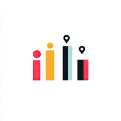 Fototapeta premium Abstract colorful bar graph with location pins, depicting data visualization or growth.