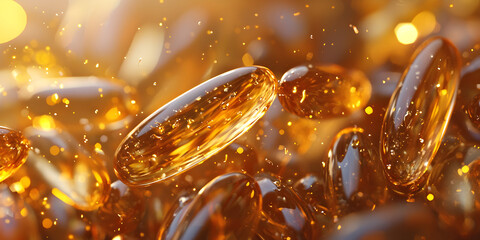 Amber Oil Capsules: Shiny Health Supplements for Wellness and Nutrition, With Rich Texture and Glow - Luxurious Organic Vitamins for a Vibrant Lifestyle and Holistic Beauty Enhancement