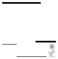Young plant with a Bitcoin logo as a flower growing from soil. Minimalist black lines framing the design. Ideal for crypto investment, growth, innovation, blockchain, finance, sustainability