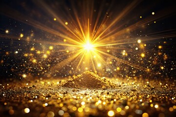 Fototapeta premium Vintage Gold Luxury Success: Light Beams & Particles on Black