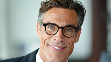 Confident businessman leads the team with a smile, showcasing strong leadership and a positive office atmosphere.